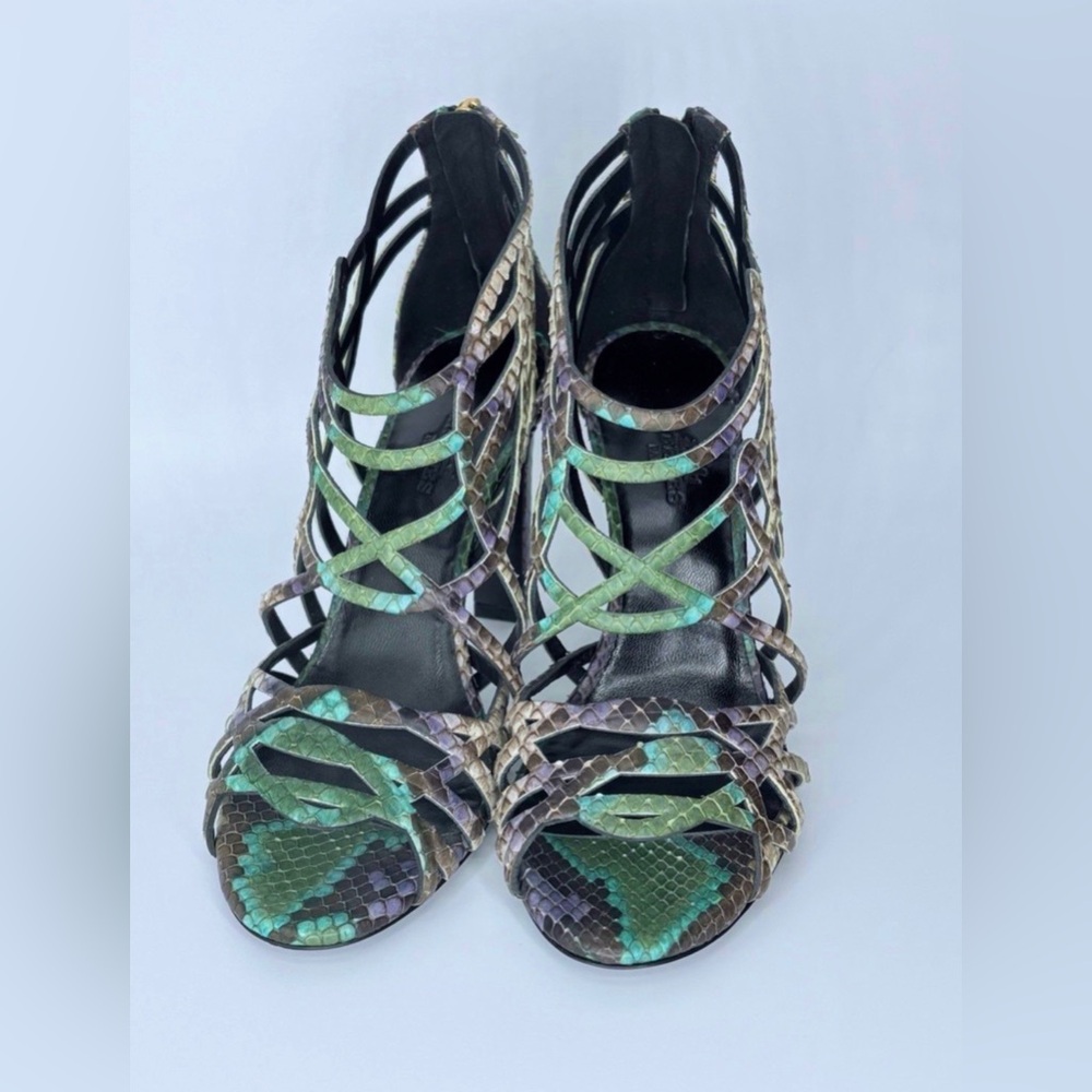 New Hermes Multicolor Python Open Toe Cage Sandals Pumps Shoes EU 36 Heels